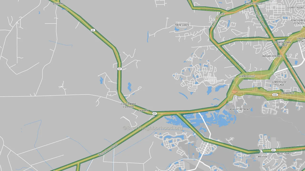 Slandsville, SC Map of Noise Levels in Slandsville