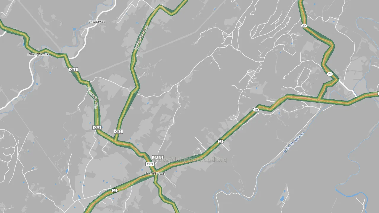 Slanesville, WV Map of Noise Levels in Slanesville