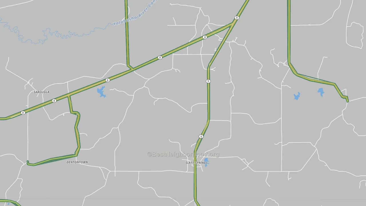 Slate Spring, MS Map of Noise Levels in Slate Spring