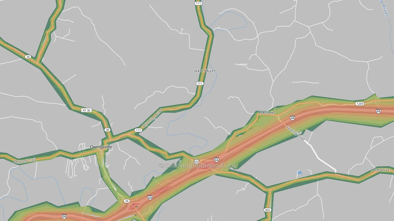Slate Valley, KY Map of Noise Levels in Slate Valley