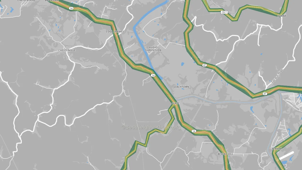 Slate, WV Map of Noise Levels in Slate
