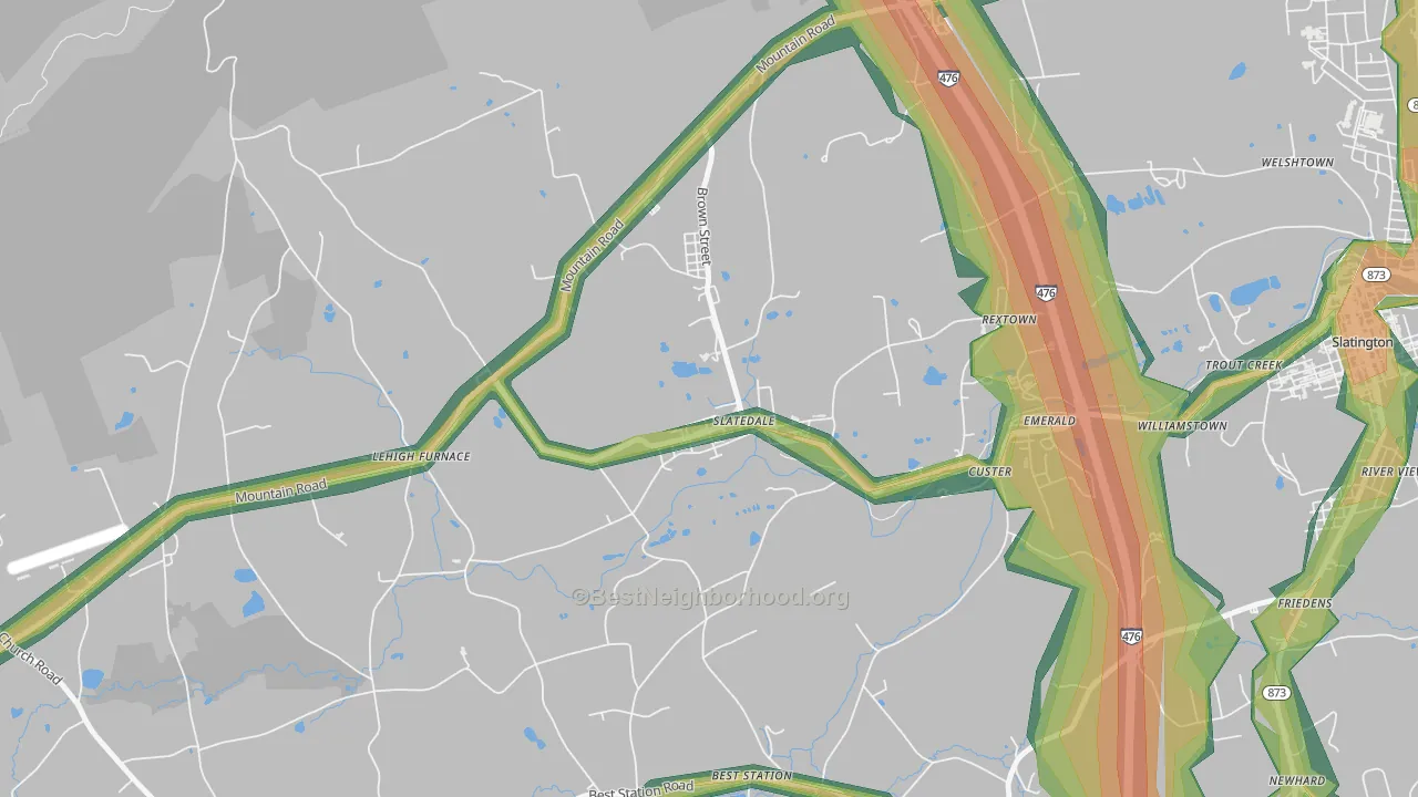Slatedale, PA Map of Noise Levels in Slatedale