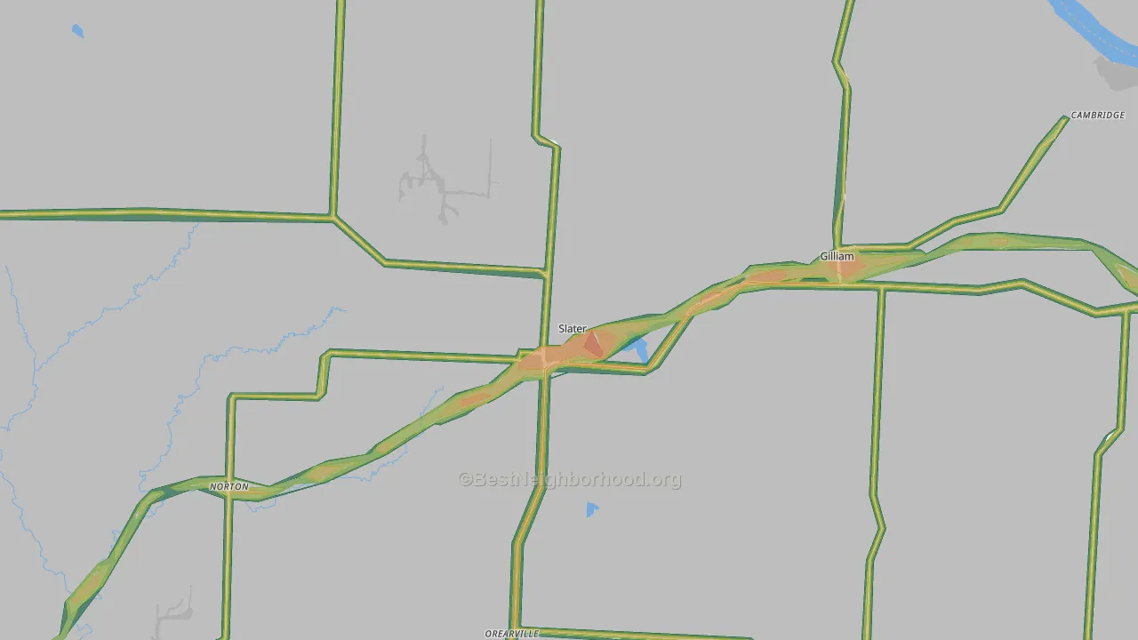 Slater, MO Map of Noise Levels in Slater