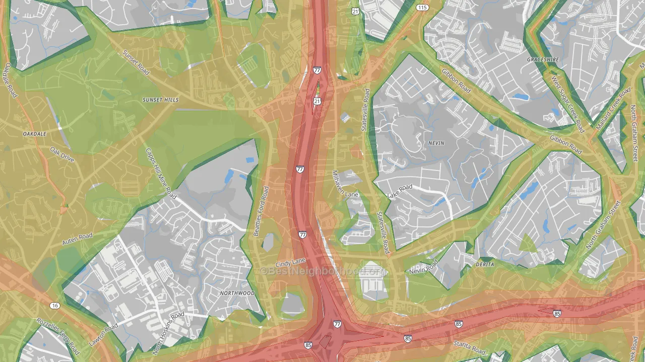 Slater Park, Charlotte, NC Map of Noise Levels in Slater Park