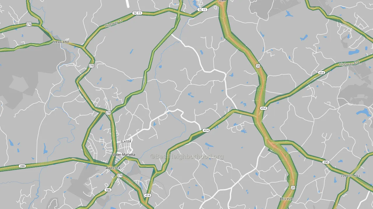 Slater, SC Map of Noise Levels in Slater