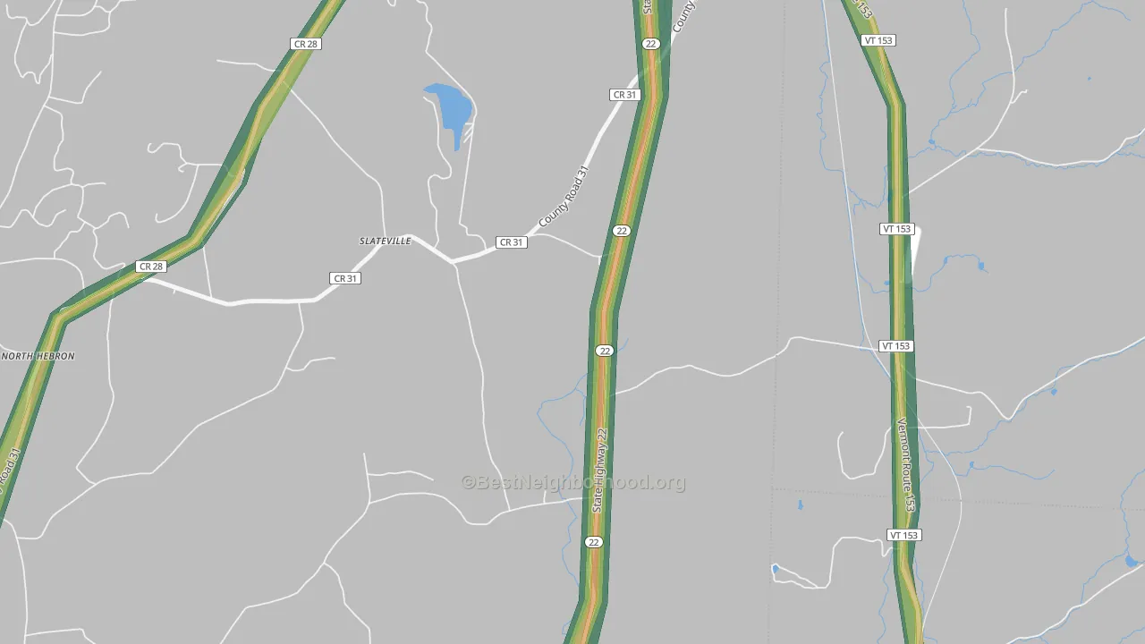Slateville, NY Map of Noise Levels in Slateville