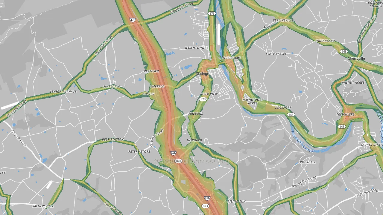 Slatington, PA Map of Noise Levels in Slatington