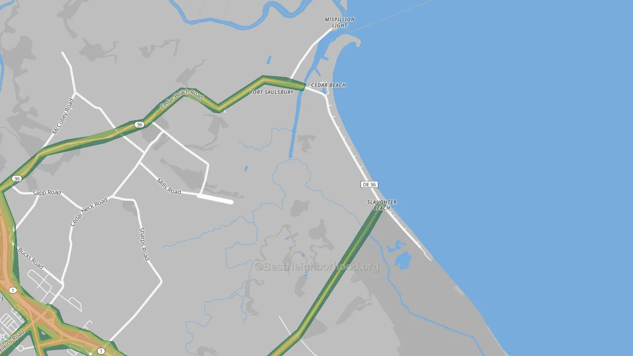 Slaughter Beach, DE Map of Noise Levels in Slaughter Beach
