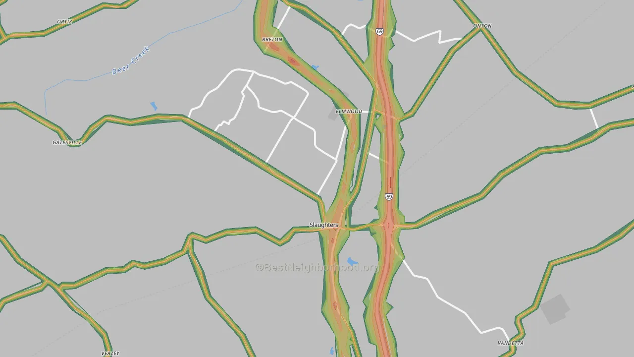 Slaughters, KY Map of Noise Levels in Slaughters