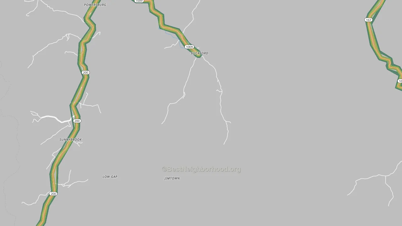 Slickford, KY Map of Noise Levels in Slickford