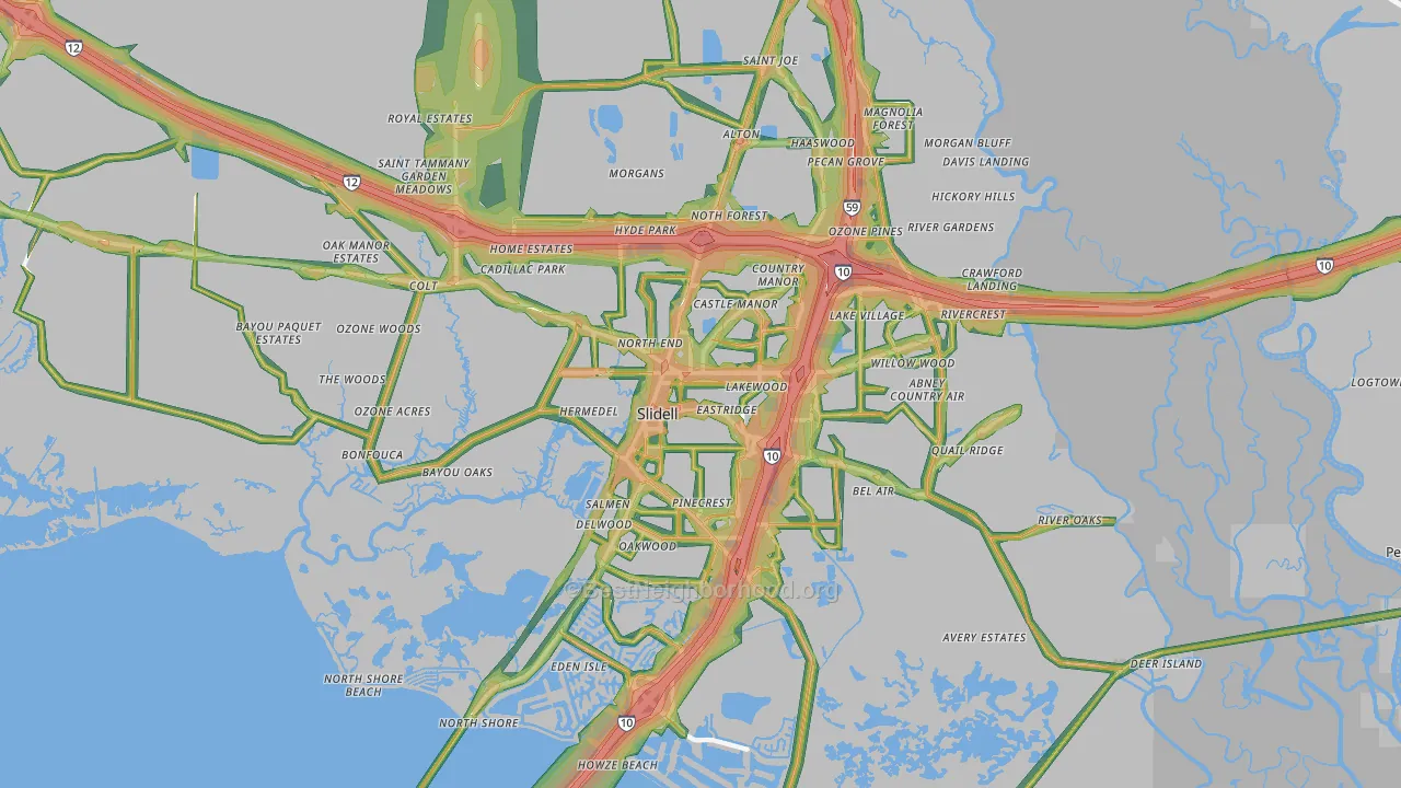 Slidell, LA Map of Noise Levels in Slidell