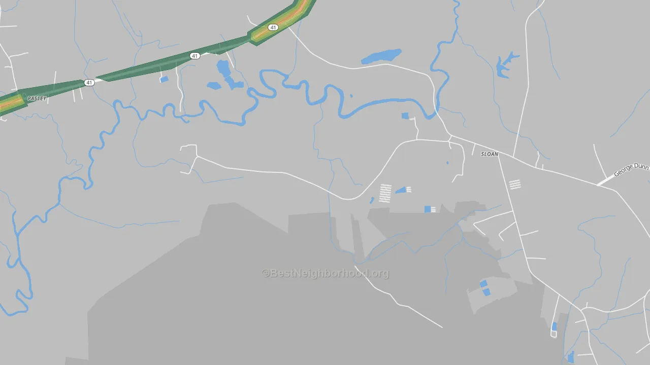Sloan, NC Map of Noise Levels in Sloan