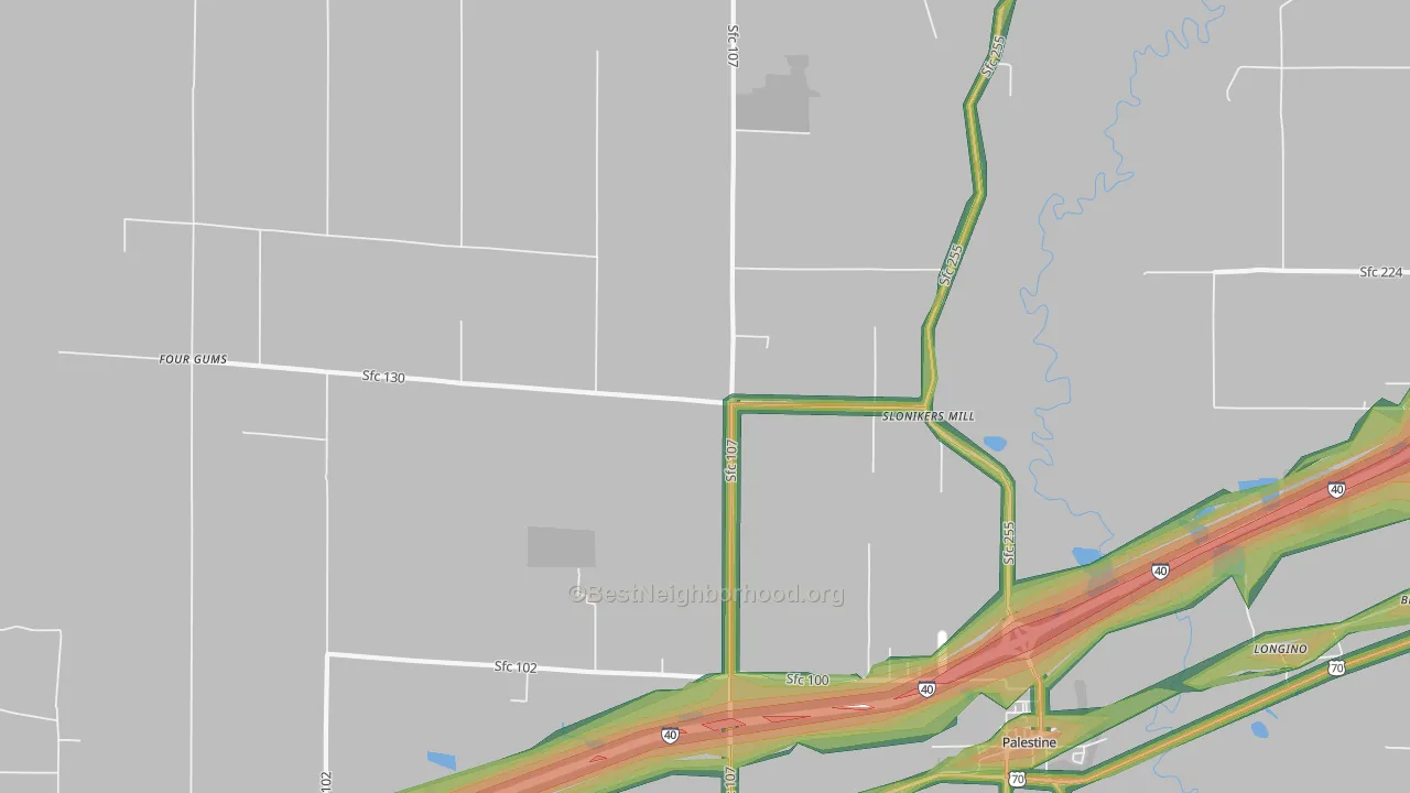 Slonikers Mill, AR Map of Noise Levels in Slonikers Mill