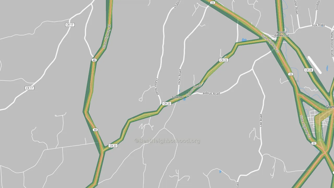 Slyboro, NY Map of Noise Levels in Slyboro