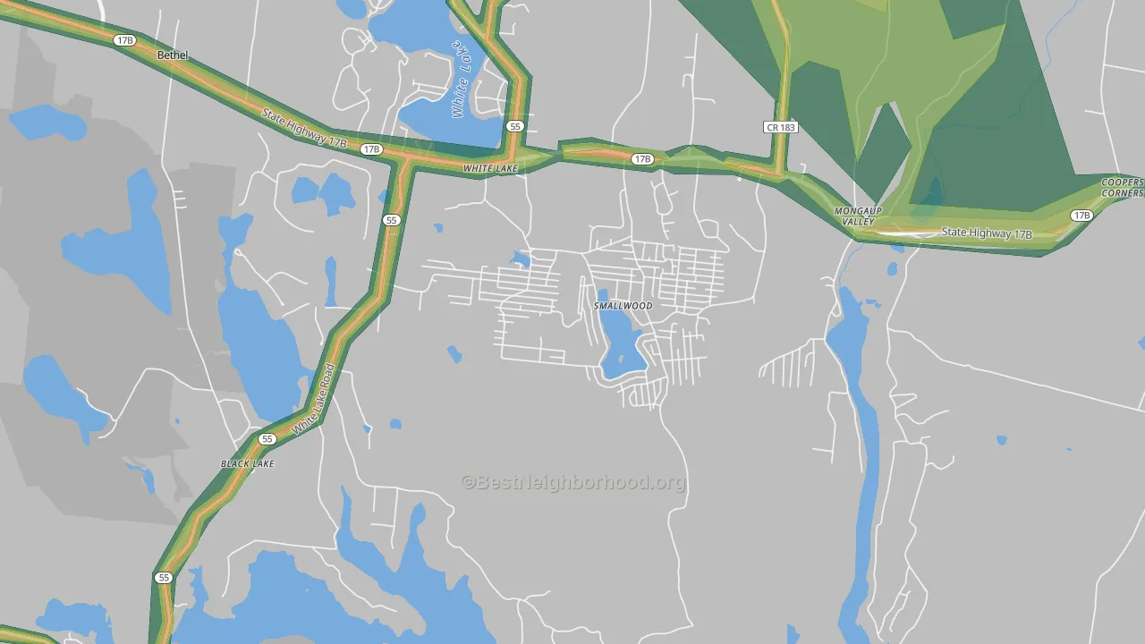 Smallwood, NY Map of Noise Levels in Smallwood