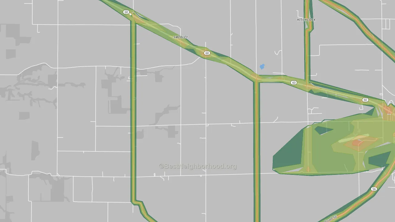 Smedley, IN Map of Noise Levels in Smedley