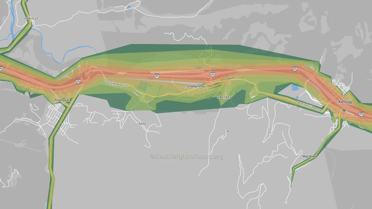 Smelterville, ID Map of Noise Levels in Smelterville