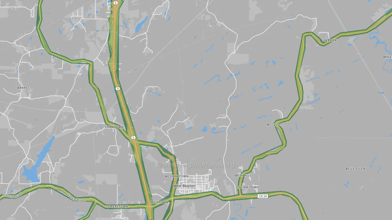 Smith Hill, AL Map of Noise Levels in Smith Hill