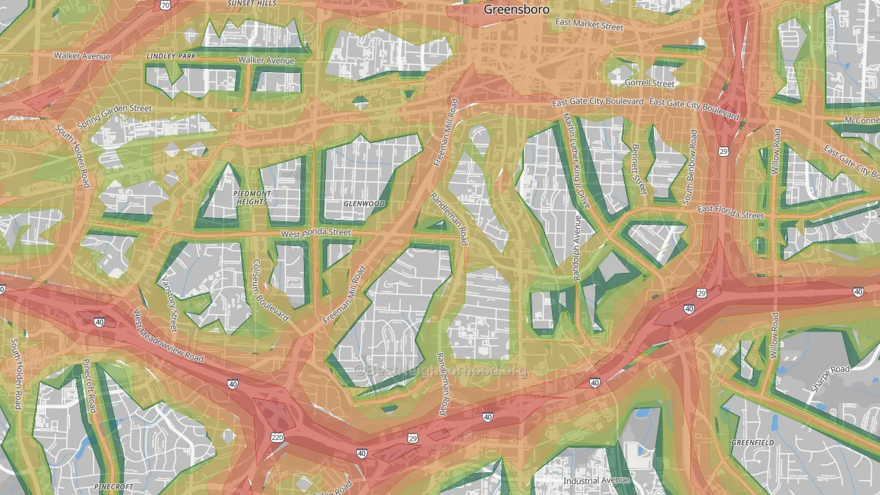 Smith Homes, Greensboro, NC Map of Noise Levels in Smith Homes
