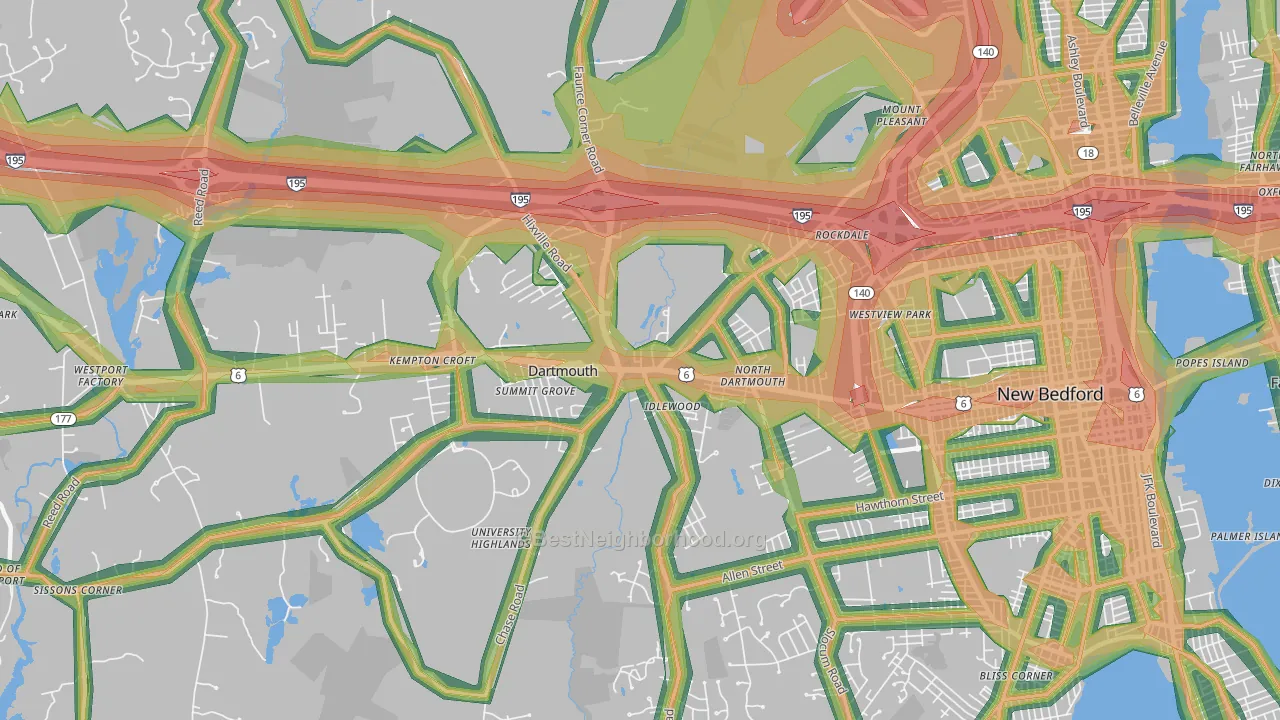 Smith Mills, MA Map of Noise Levels in Smith Mills
