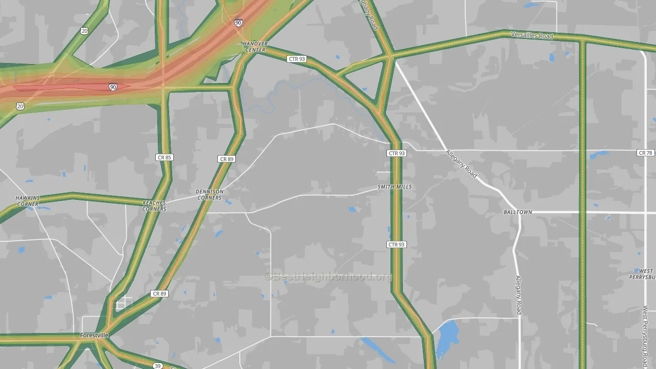 Smith Mills, NY Map of Noise Levels in Smith Mills