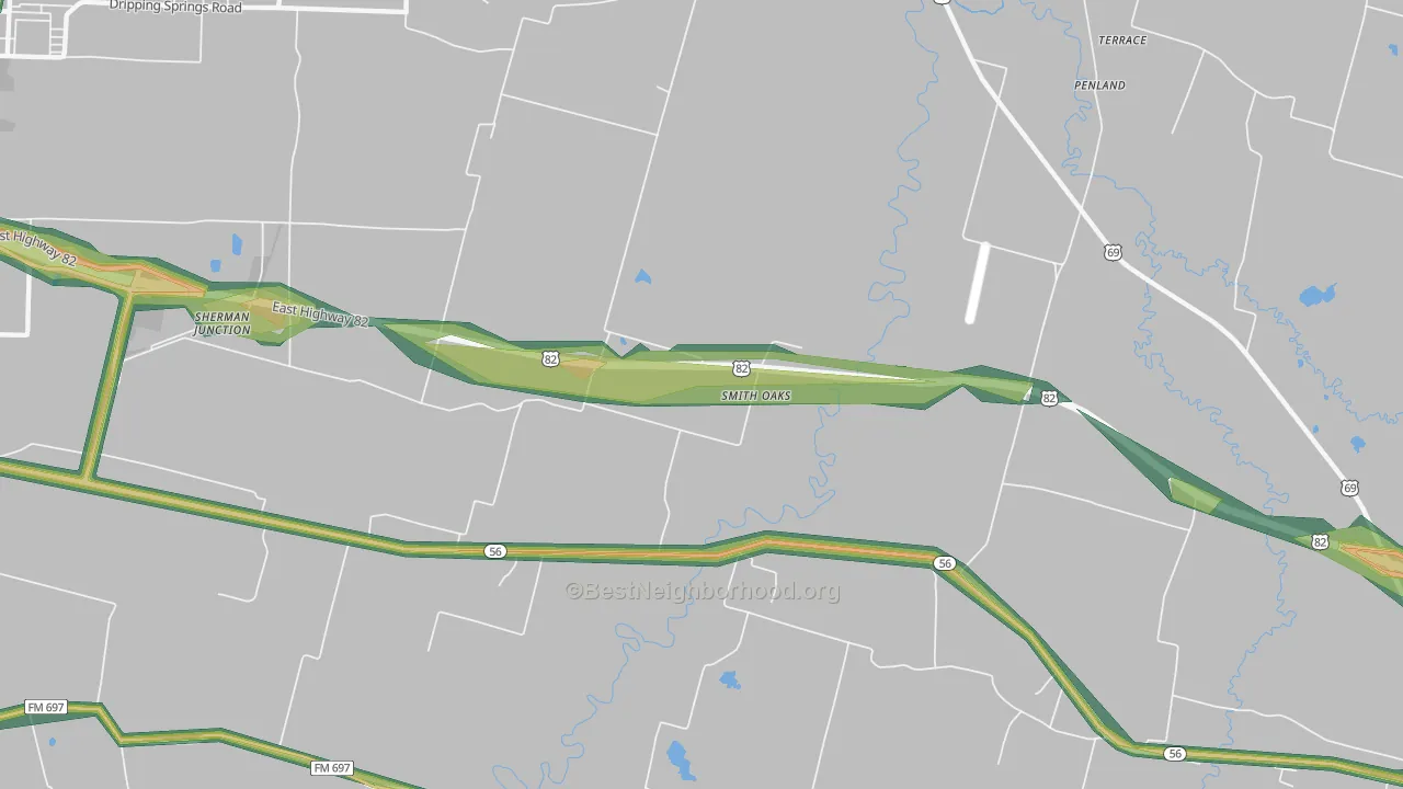 Smith Oaks, TX Map of Noise Levels in Smith Oaks