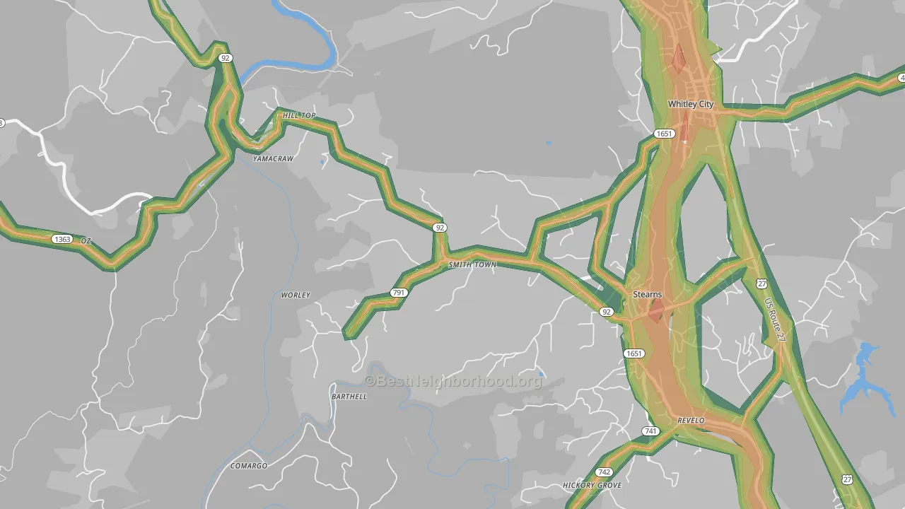 Smith Town, KY Map of Noise Levels in Smith Town