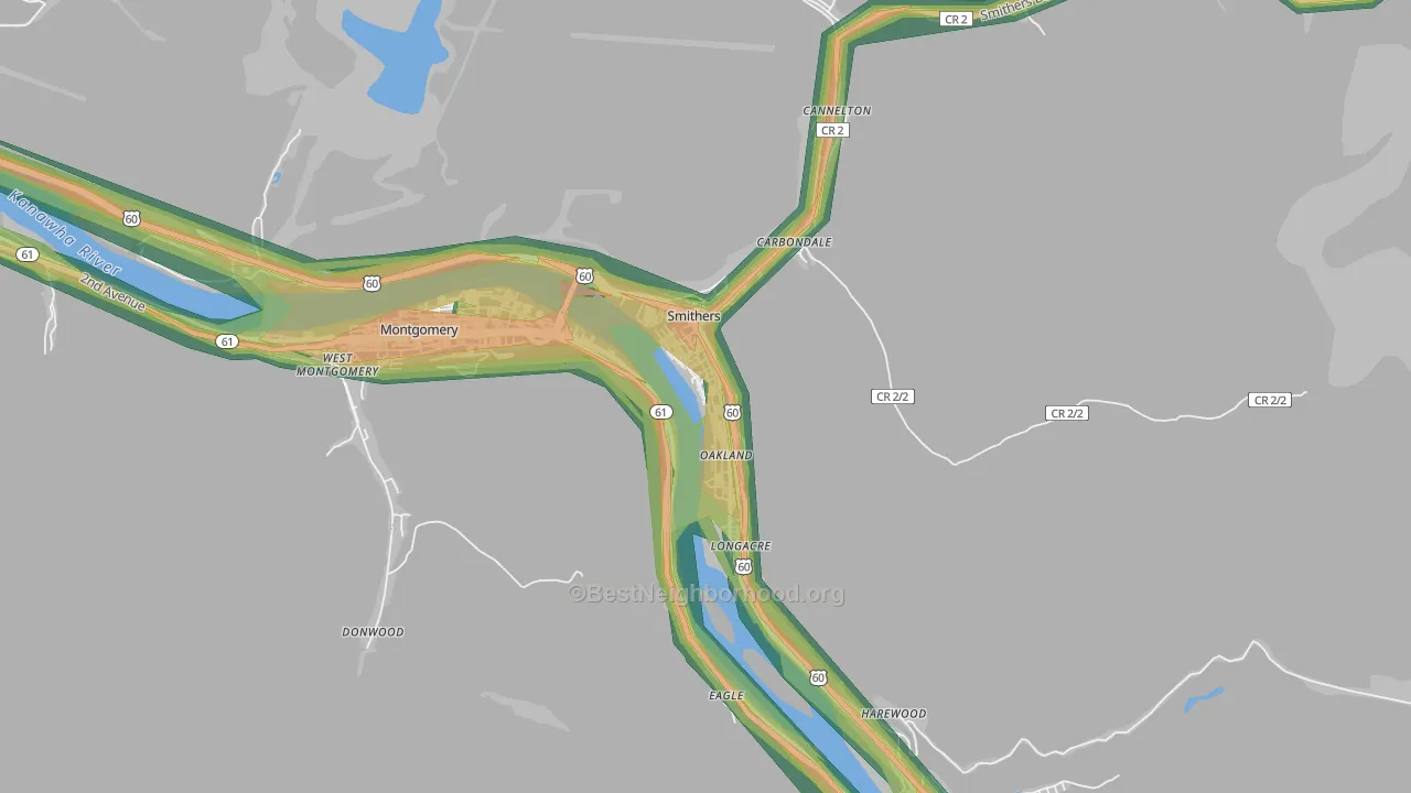 Smithers, WV Map of Noise Levels in Smithers