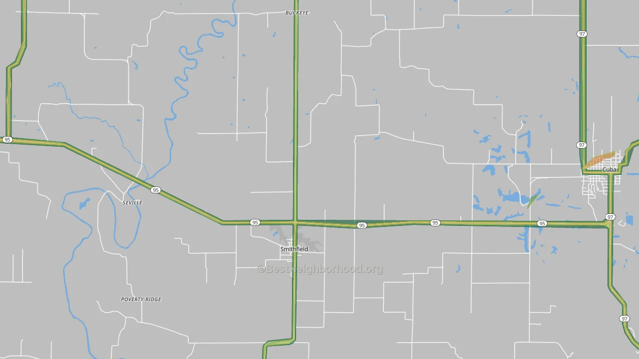 Smithfield, IL Map of Noise Levels in Smithfield