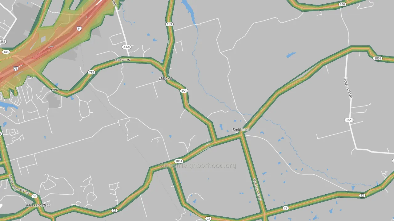 Smithfield, KY Map of Noise Levels in Smithfield