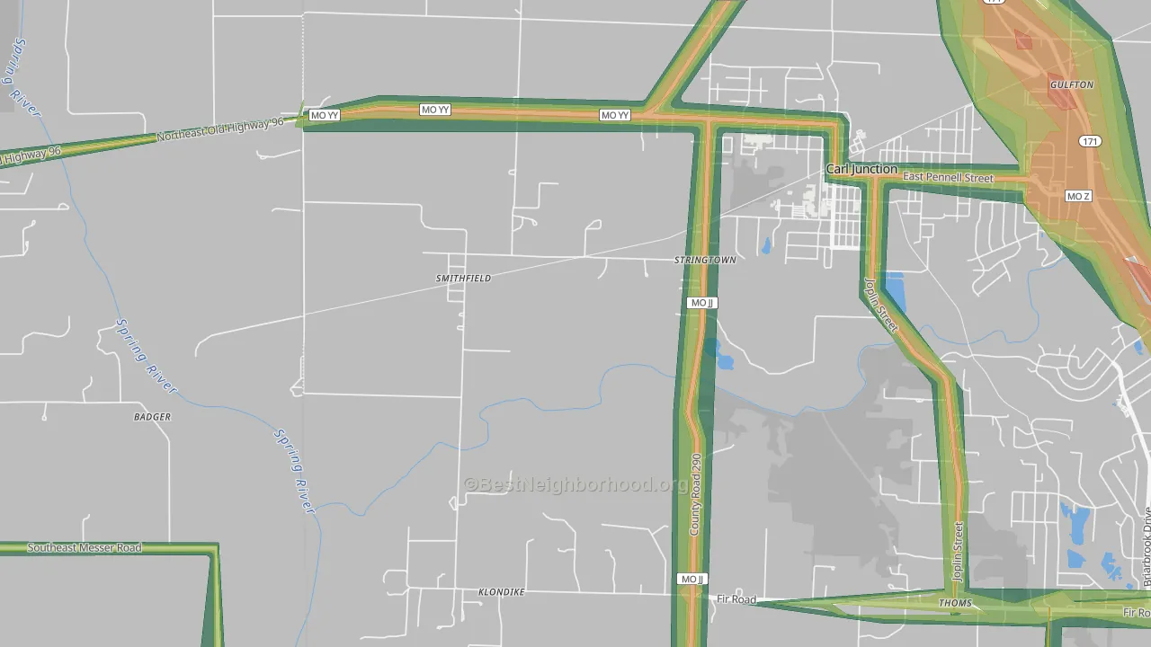 Smithfield, MO Map of Noise Levels in Smithfield