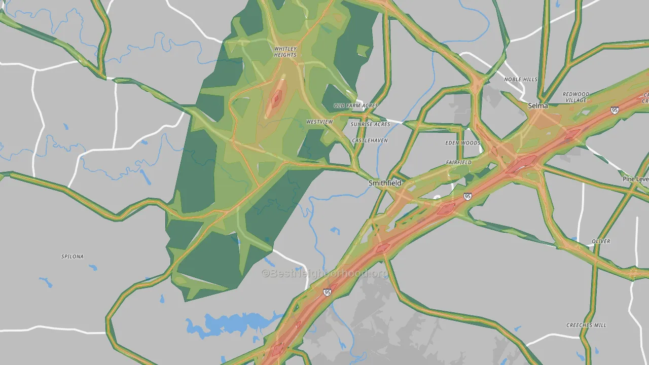 Smithfield, NC Map of Noise Levels in Smithfield