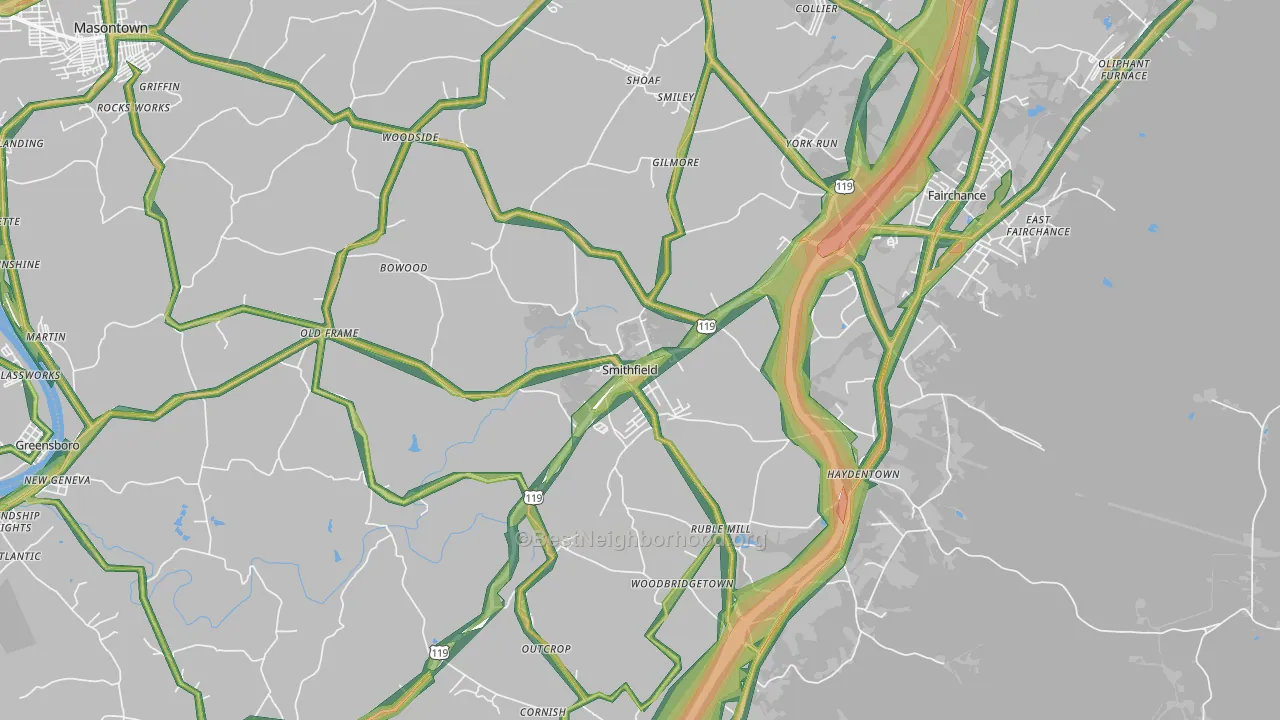 Smithfield, PA Map of Noise Levels in Smithfield
