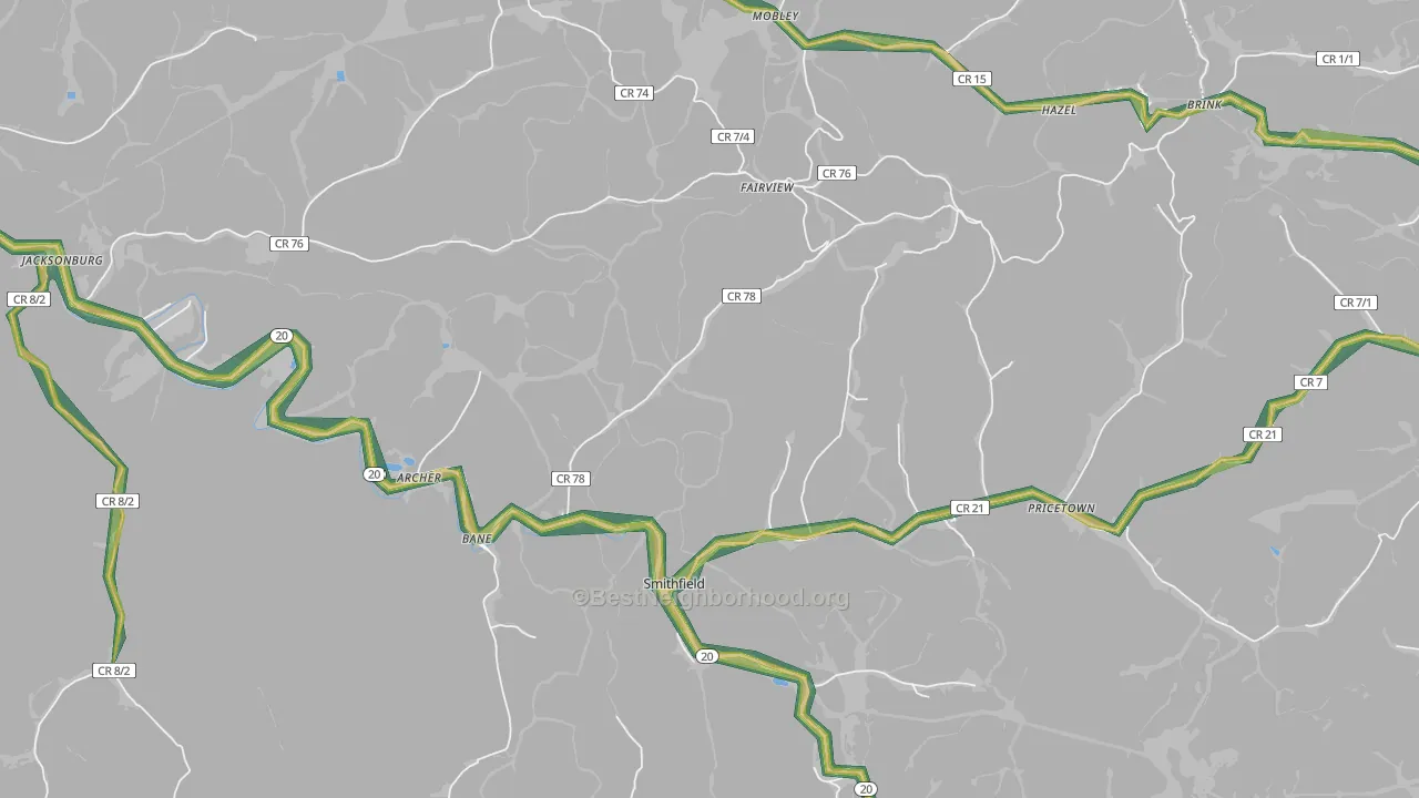 Smithfield, WV Map of Noise Levels in Smithfield