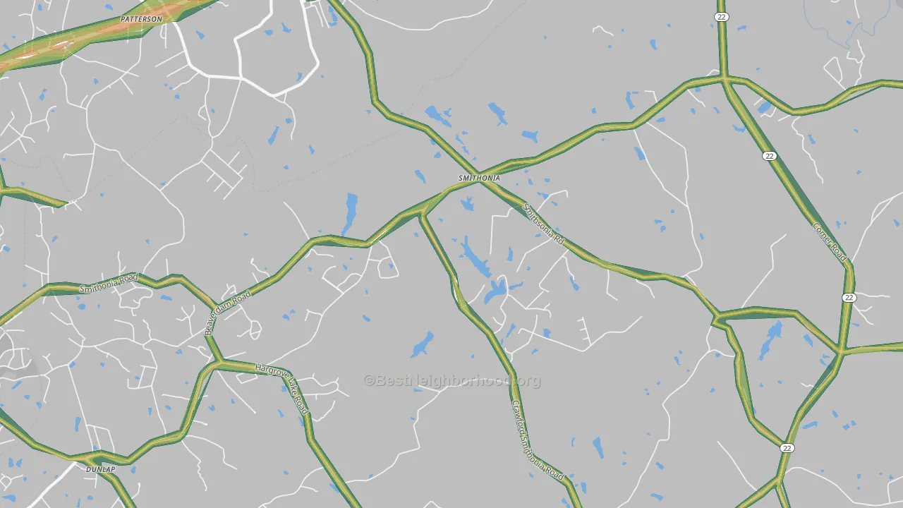 Smithonia, GA Map of Noise Levels in Smithonia