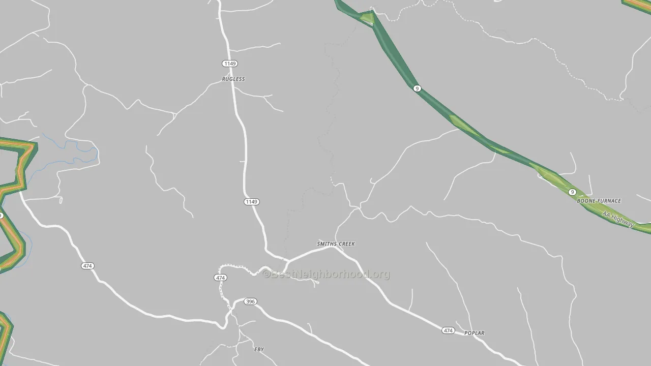 Smiths Creek, KY Map of Noise Levels in Smiths Creek
