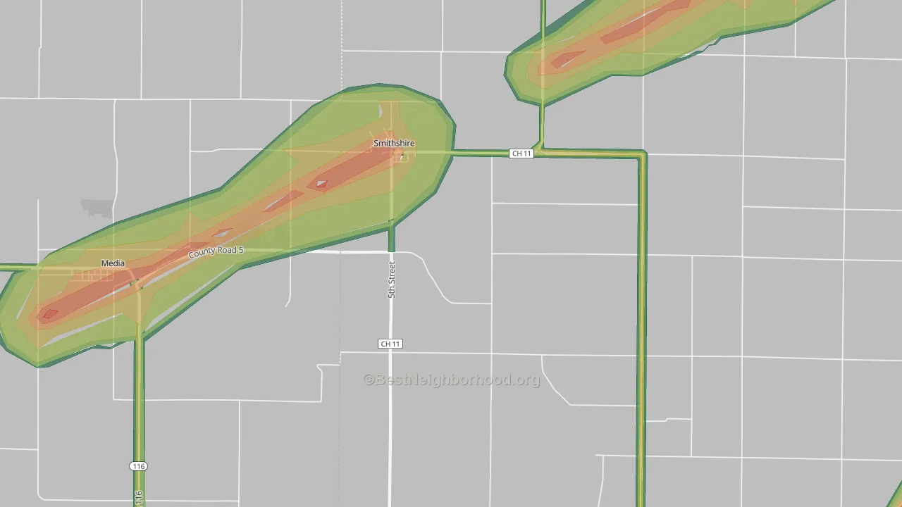 Smithshire, IL Map of Noise Levels in Smithshire