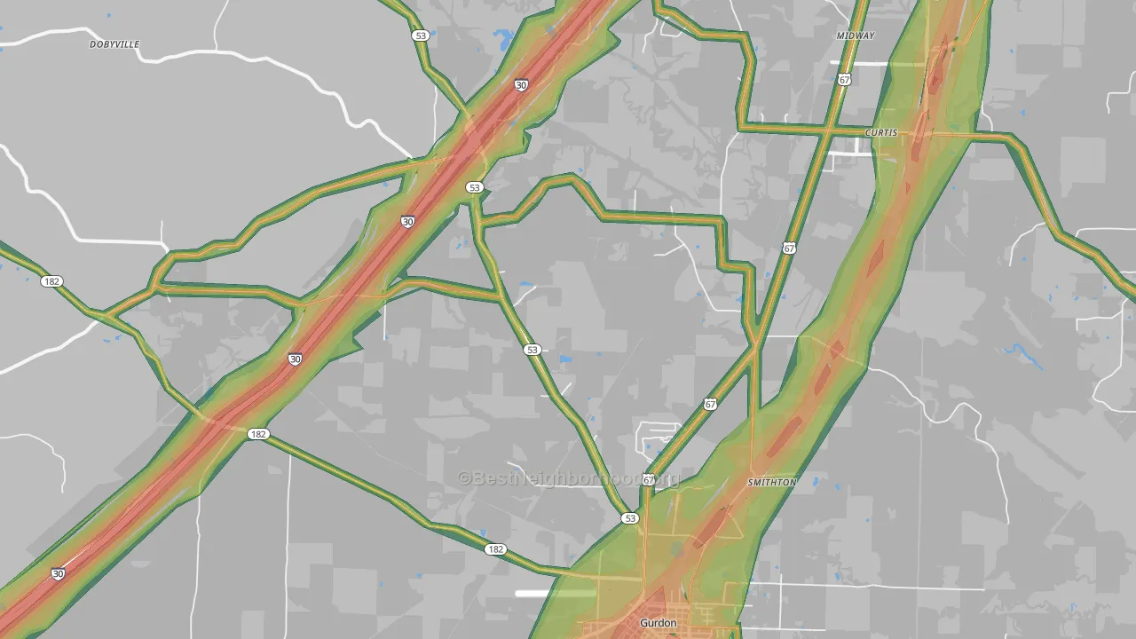 Smithton, AR Map of Noise Levels in Smithton