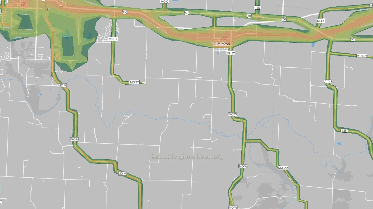 Smithton, MO Map of Noise Levels in Smithton