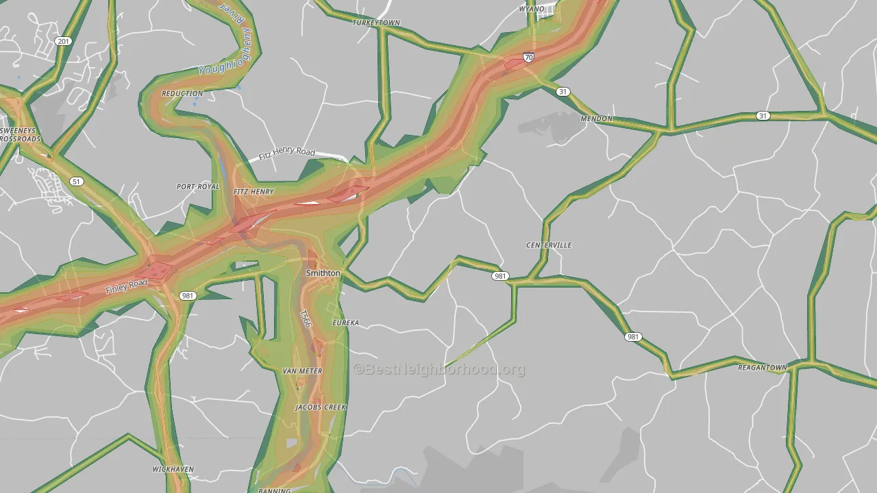 Smithton, PA Map of Noise Levels in Smithton