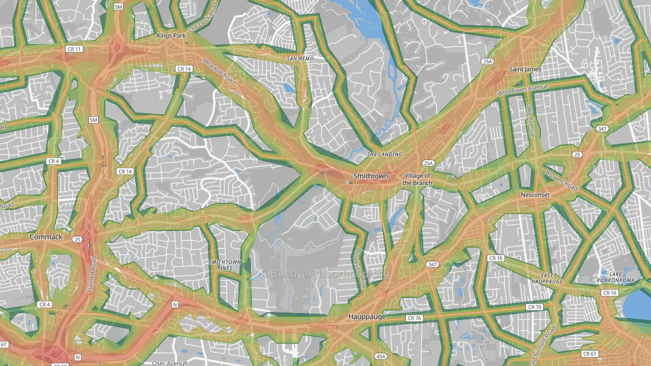 Smithtown, NY Map of Noise Levels in Smithtown