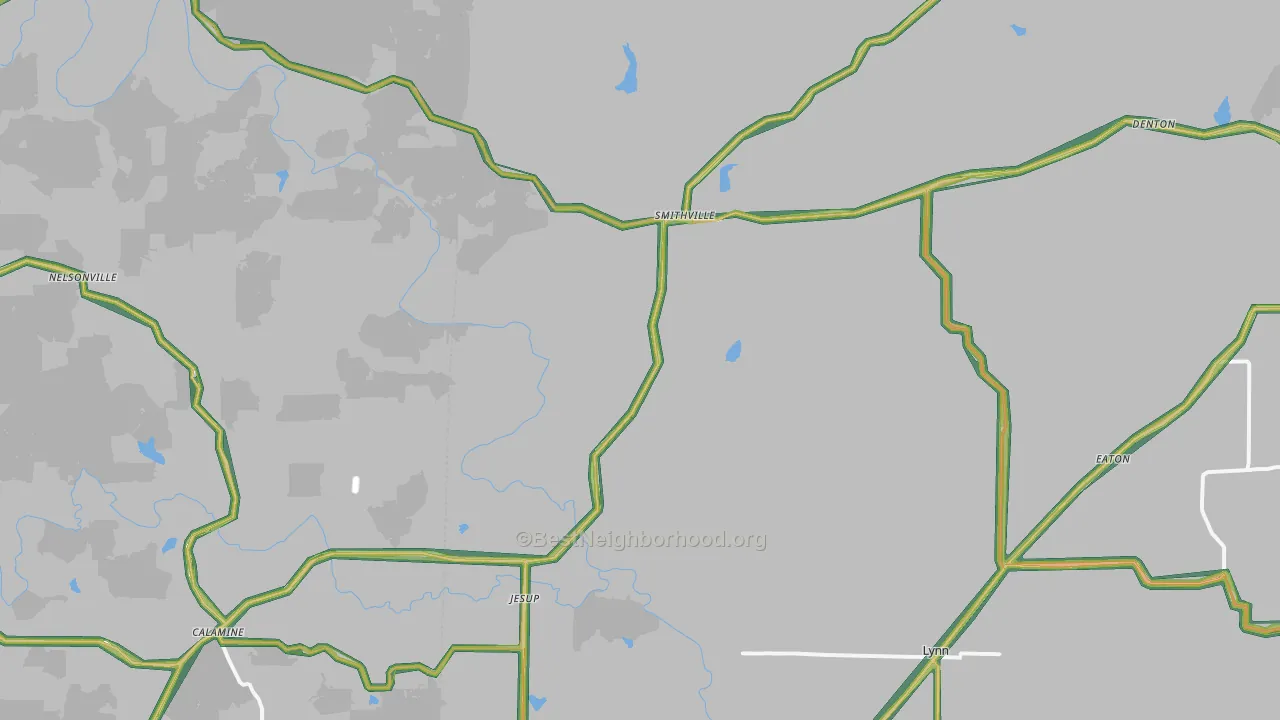 Smithville, AR Map of Noise Levels in Smithville