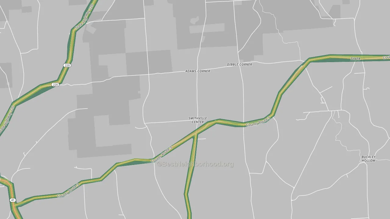 Smithville Center, NY Map of Noise Levels in Smithville Center