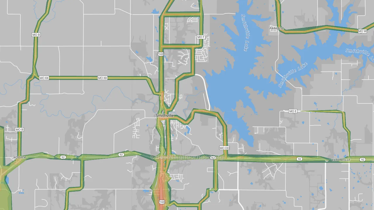 Smithville, MO Map of Noise Levels in Smithville