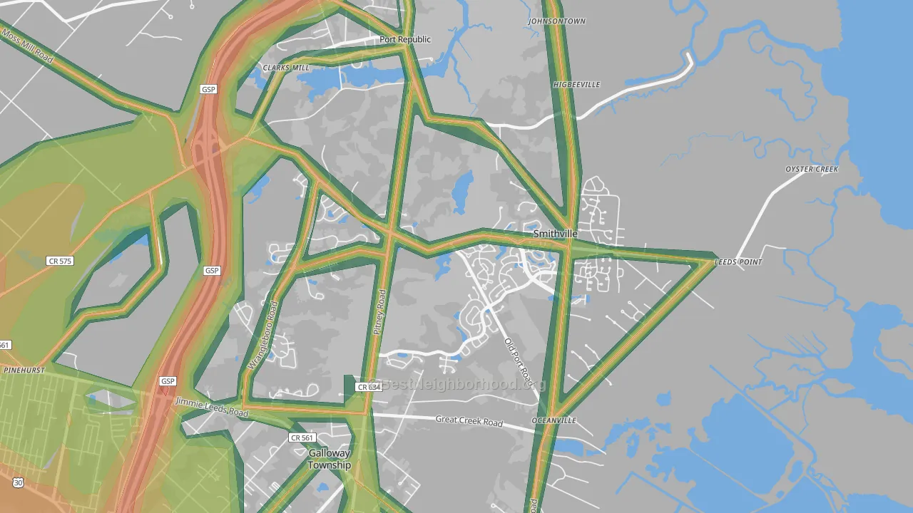 Smithville, NJ Map of Noise Levels in Smithville