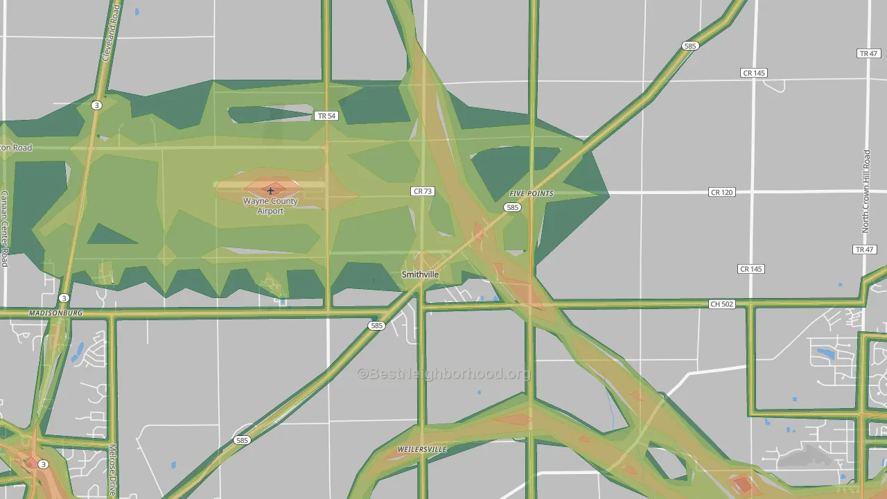 Smithville, OH Map of Noise Levels in Smithville