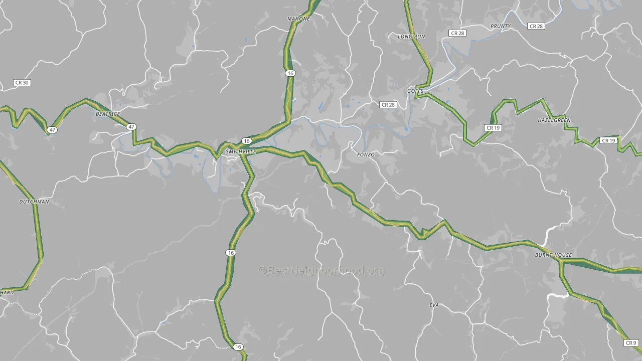 Smithville, WV Map of Noise Levels in Smithville