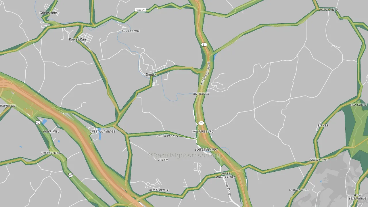 Smock, PA Map of Noise Levels in Smock