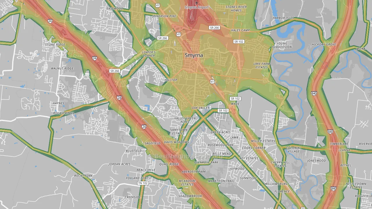 Smyrna, TN Map of Noise Levels in Smyrna