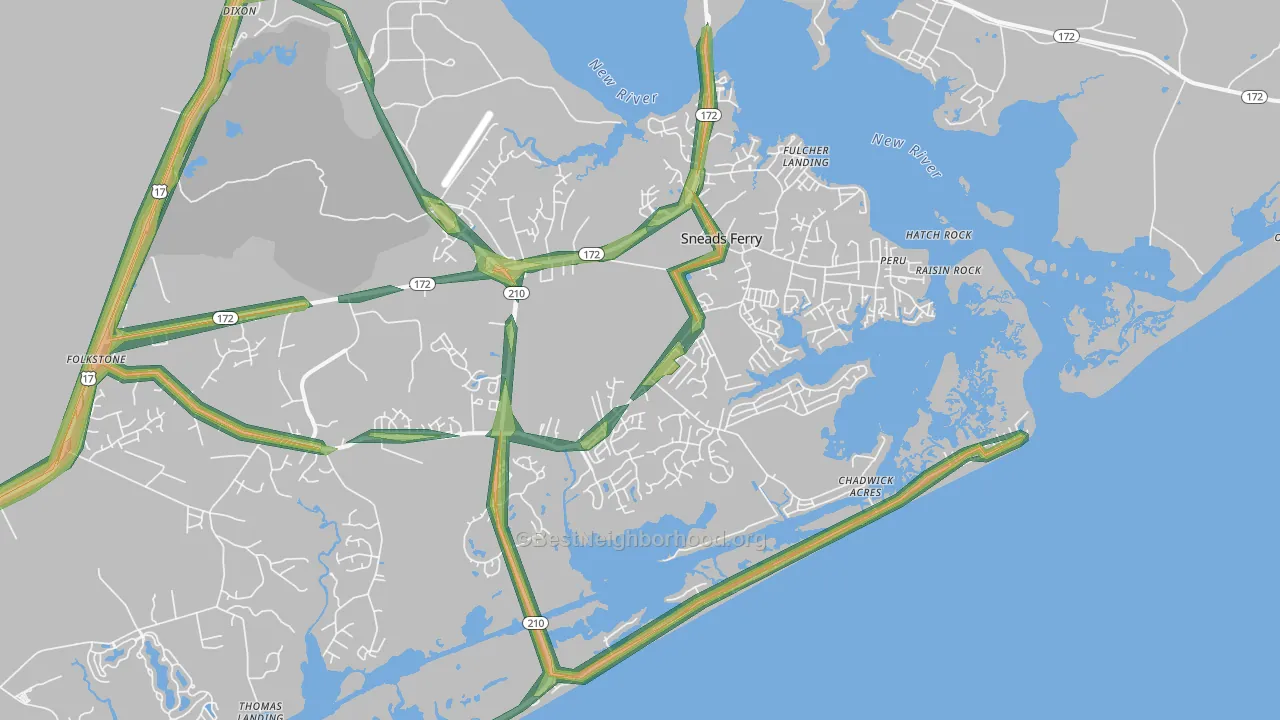 Sneads Ferry, NC Map of Noise Levels in Sneads Ferry